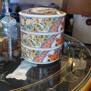 BX46 Vintage Japanese Imari 3 Tier Porcelain Bento Box
